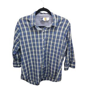 Punch Apparel Womens Sz M Blue Plaid 3/4 Sleeve Button Down Shirt